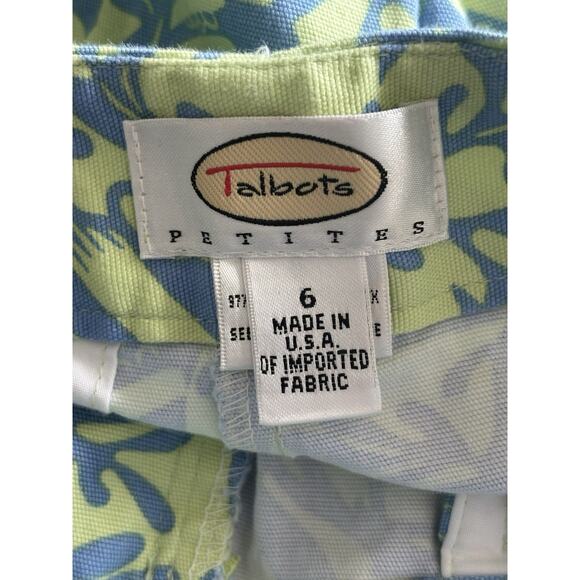 VTG Talbots Capri Pants Sz 6P Green Blue Fish Print Beach Resort Nautical - Picture 4 of 4